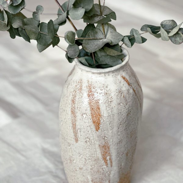 Peachy crank vase with tin white glaze