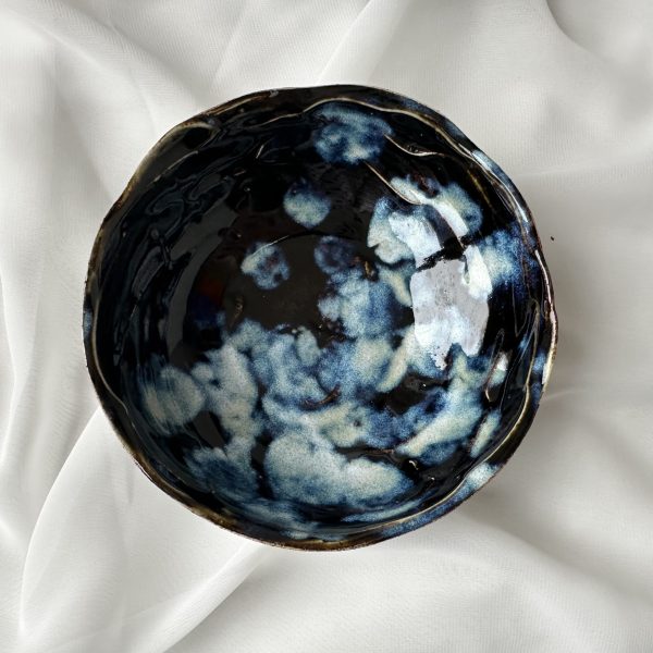 Starry Night: textured bowl with floating white and blue